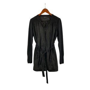 H By Halston Womens Black Belted Long Jacket Size 4